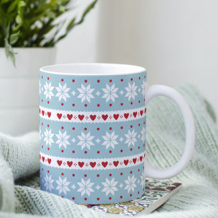 Winter Snowflake Hearts Designer Coffee Mug