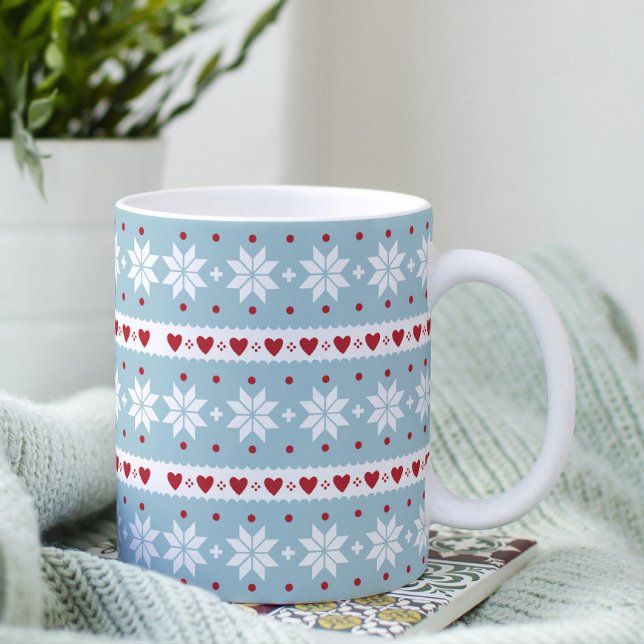 Winter Snowflake Hearts Designer Coffee Mug (Creator Uploaded)