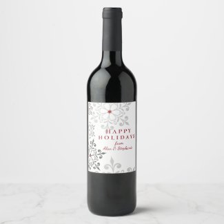 Winter Snowflake Holiday Wine Bottle Labels