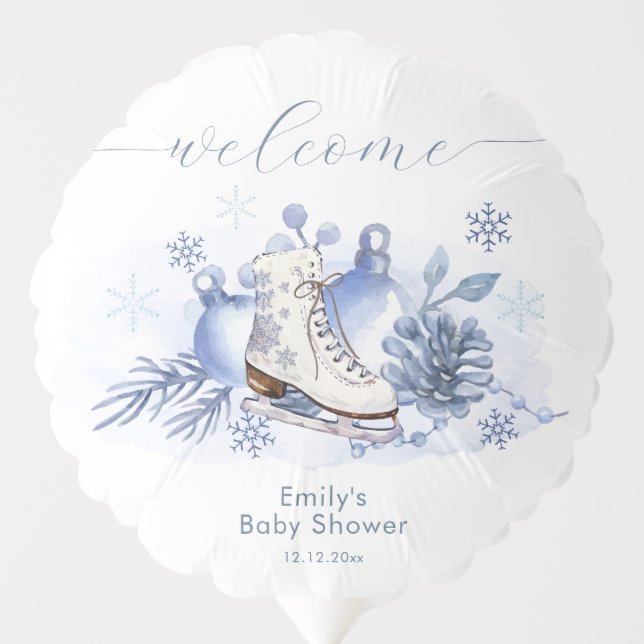 Winter Snowflake Ice Skate Baby Shower Welcome Balloon (Front)