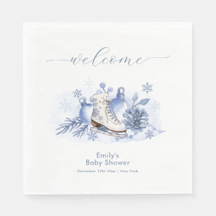 Winter Snowflake Ice Skate Baby Shower Welcome Napkins