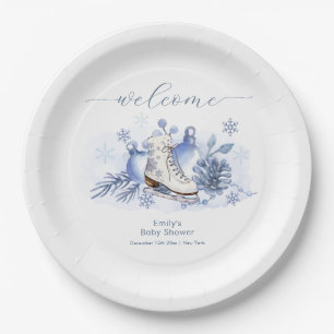 Winter Snowflake Ice Skate Baby Shower Welcome Paper Plates