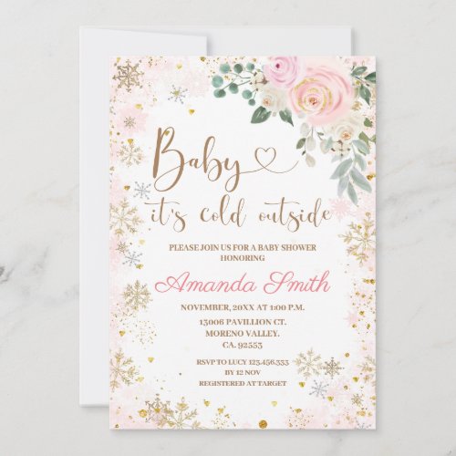 Winter Snowflake Its Cold Outside Baby Shower Invitation