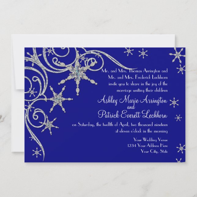 Winter Snowflake Jewels n Bling Swirl Wedding Card (Front)