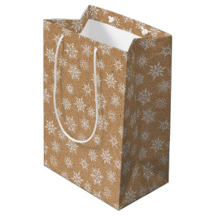 Winter Snowflake Kraft Print Holiday Medium Gift Bag