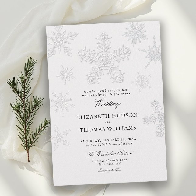 Winter Snowflake Lace Modern Classic Ivory Wedding Invitation (winter wedding invitation modern classic minimalist snowflake snow frost wonderland elegant simple)