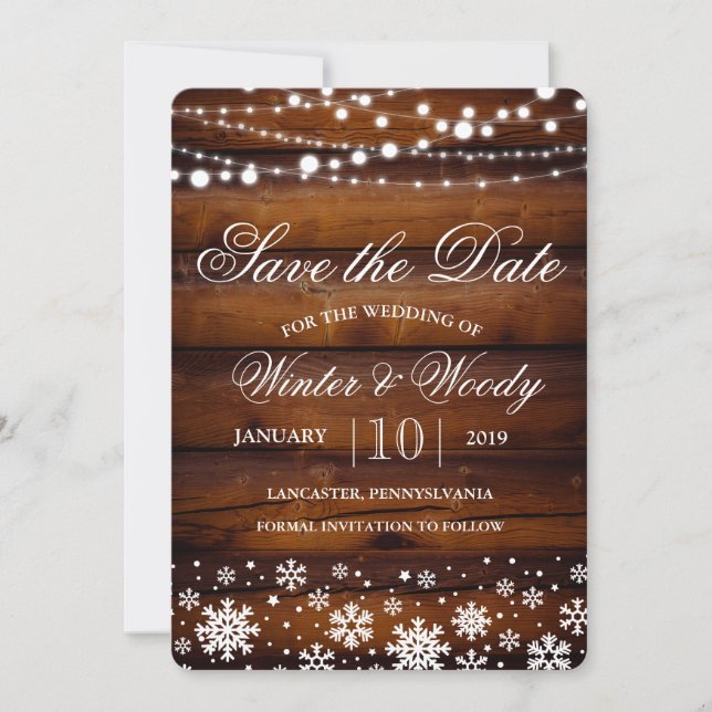 Winter Snowflake Lights Save the Date Invitation (Front)