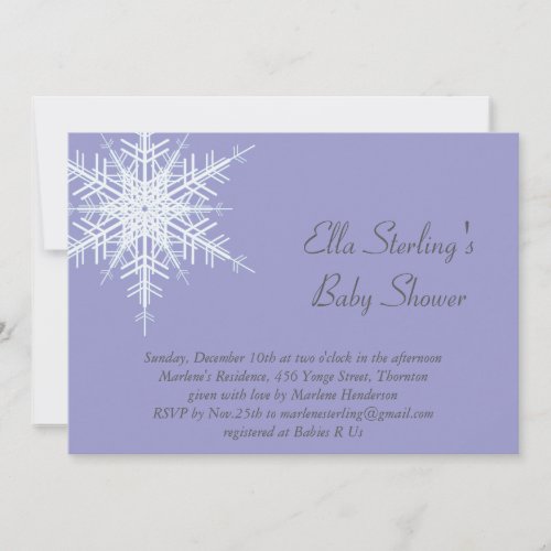 Winter Snowflake Lilac Baby Shower Invitation