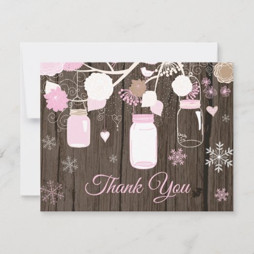 Winter Snowflake Mason Jar Pink Thank You Card