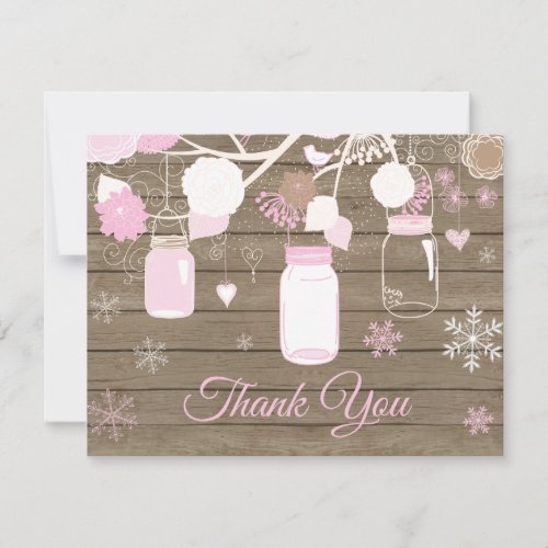 Winter Snowflake Mason Jar Pink Thank You Card