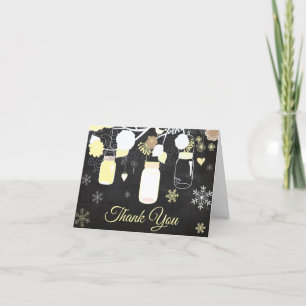 Winter Snowflake Mason Jar Yellow Chalkboard Letterpress Thank You Card