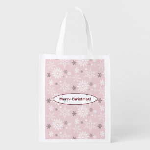 Winter Snowflake Merry Christmas! Pale Pink Grocery Bag