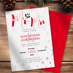 Winter Snowflake Mr and Mrs Christmas Wedding Foil Invitation