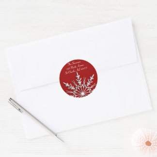 Winter Snowflake on Red Return Address Classic Round Sticker