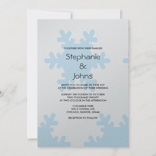 Winter Snowflake Pattern Blue Silver Cool Wedding Invitation