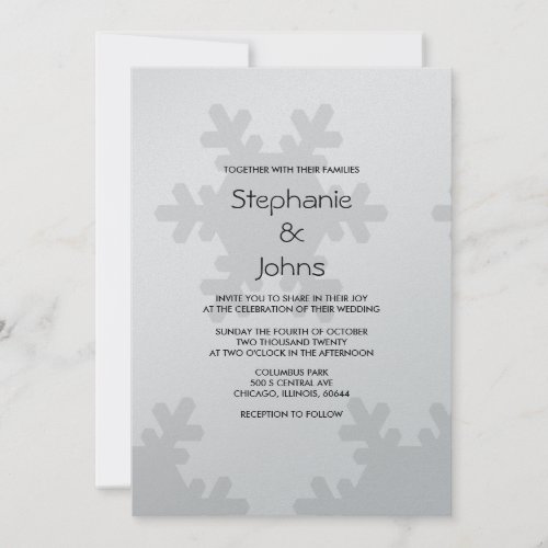 Winter Snowflake Pattern Grey White Silver Wedding Invitation