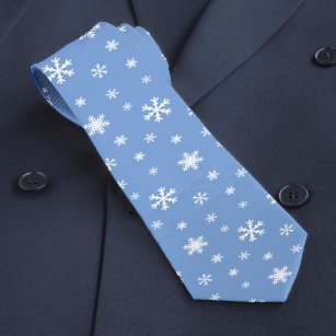 Winter Snowflake Pattern Light Blue Christmas Neck Tie