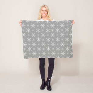 Winter Snowflake Pattern On Grey Fleece Blanket