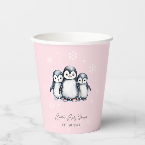 Winter Snowflake Penguin Baby Shower Paper Cups