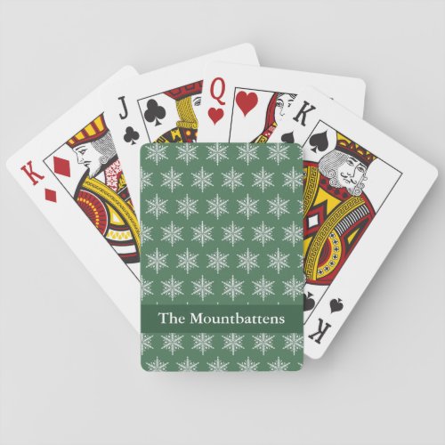 Winter Snowflake Personalized Forest Green  Poker Cards