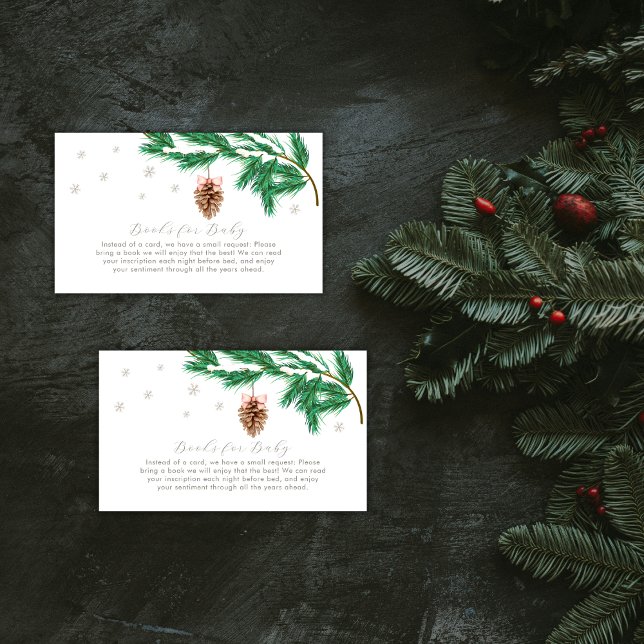 Winter Snowflake Pine cone Books For Baby Shower Enclosure Card (Winter Snowflake Pine cone Books For Baby Shower Enclosure Card)