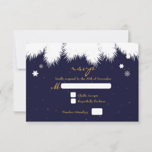 Winter Snowflake Pine Elegant Wedding RSVP Card
