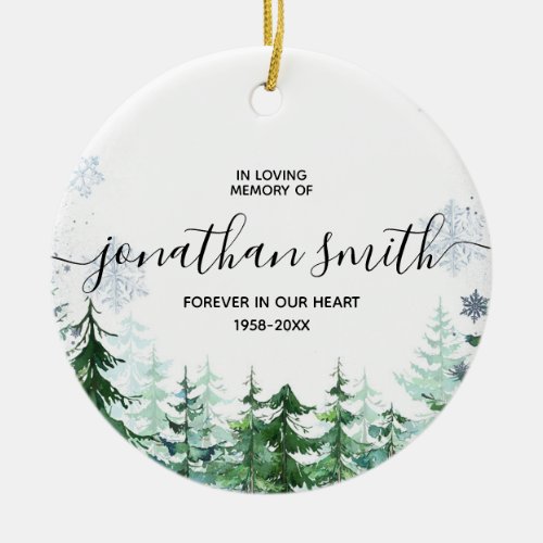 Winter Snowflake Pine Tree In Loving Memory Ceramic Ornament