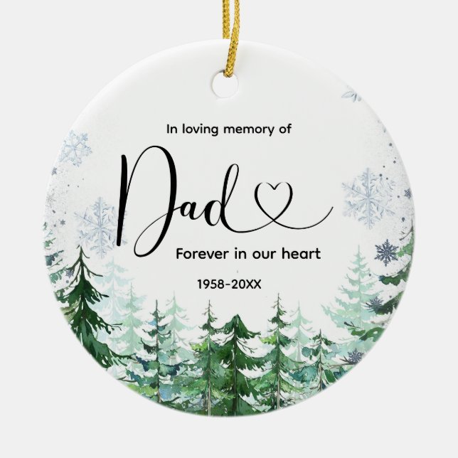 Winter Snowflake Pine Tree In Loving Memory of Dad Ceramic Ornament (Front)