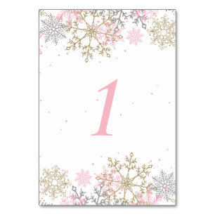 Winter Snowflake Pink and Gold Baby Shower Table N Number