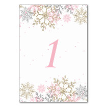 Winter Snowflake Pink and Gold Baby Shower Table N Table Number