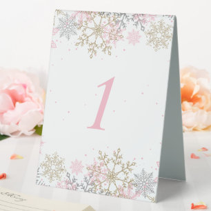 Winter Snowflake Pink and Gold Baby Shower Table N Table Tent