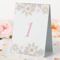 Winter Snowflake Pink and Gold Baby Shower Table N Table Tent Sign