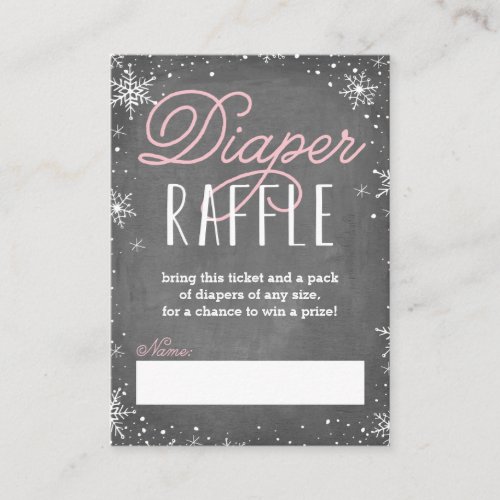 Winter Snowflake Pink Baby Diaper Raffle Ticket Enclosure Card