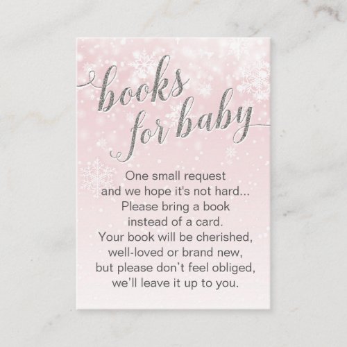 Winter Snowflake Pink Baby Shower Book Request Enclosure Card