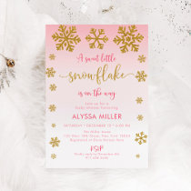 Winter Snowflake Pink Gold Baby Shower Invitation