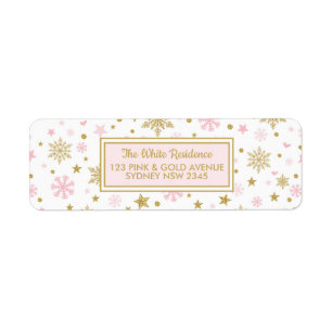 Winter Snowflake Pink Gold Birthday Shower Holiday Label
