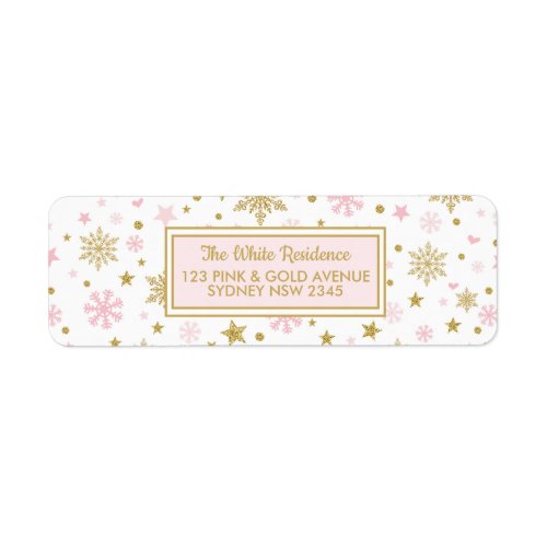 Winter Snowflake Pink Gold Birthday Shower Holiday Label