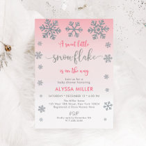 Winter Snowflake Pink Silver Baby Shower Invitation