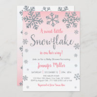 Winter Snowflake Pink & Silver Baby Shower Invitation