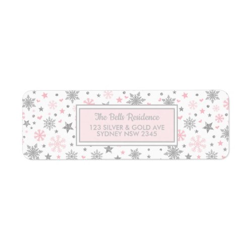 Winter Snowflake Pink Silver Birthday Party Shower Label