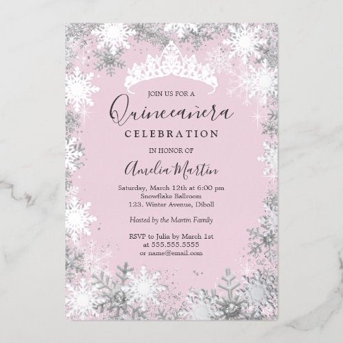 Winter Snowflake Pink Silver Quinceanera