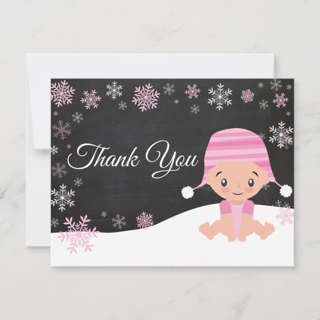 Winter Snowflake Pink Thank You Card (Front)