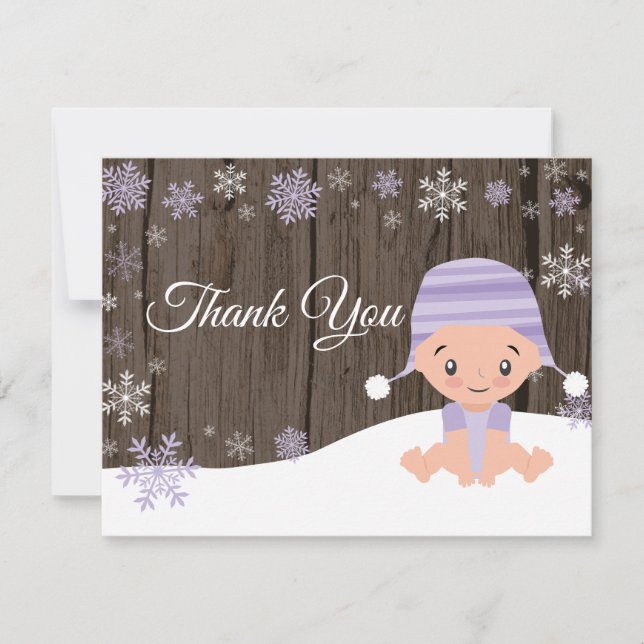 Winter Snowflake Purple Thank You Card (Front)