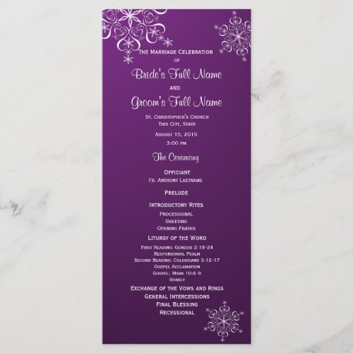 Winter Snowflake Purple Wedding Program