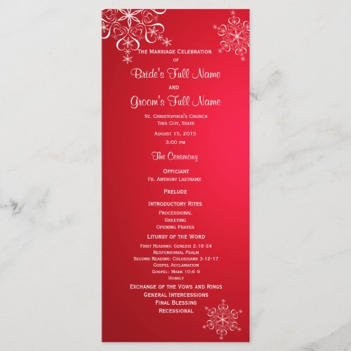 Winter Snowflake Red 2 Wedding Program