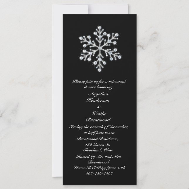 Winter Snowflake Rehearsal Dinner Invitation (Front)