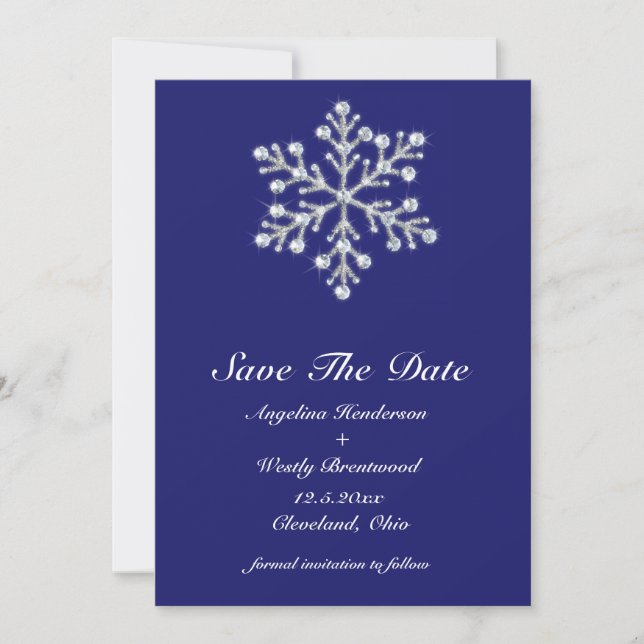 Winter Snowflake Save the Date indigo (Front)