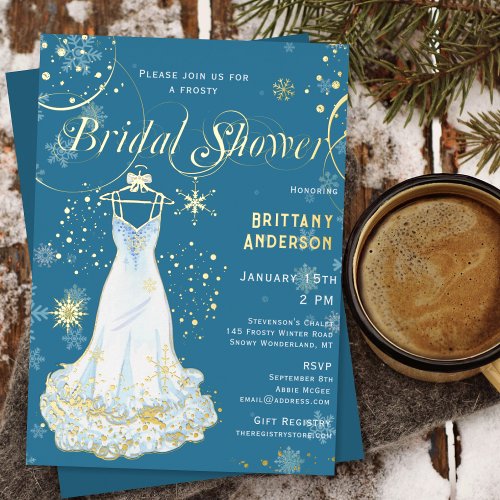 Winter Snowflake Script Bridal Shower Gold Foil Invitation