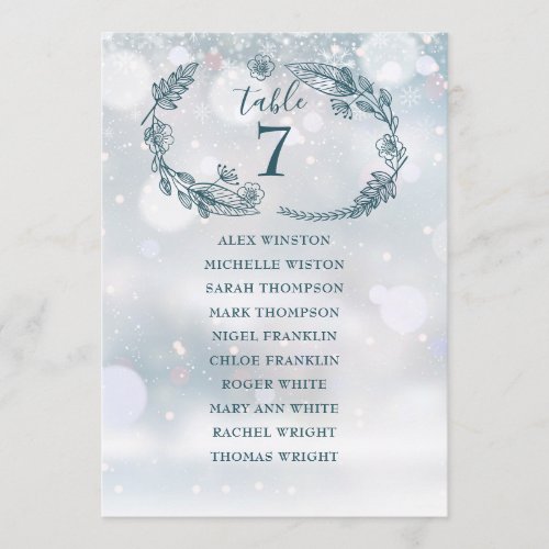 Winter Snowflake Seating Chart Table Number