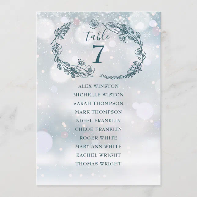 Snowflake Table Chart Winter Snowflake Seating Chart Table Number | Zazzle